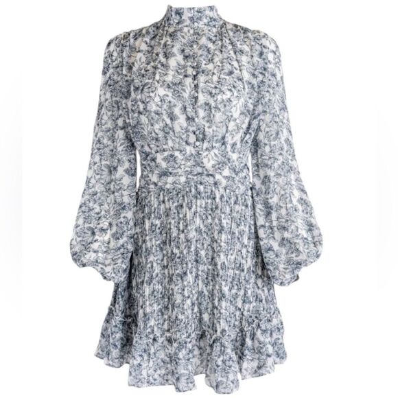 NEW Ivy City Co Brynley Gray & Blue Floral Mini Dress Size Large NWT - Picture 5 of 16